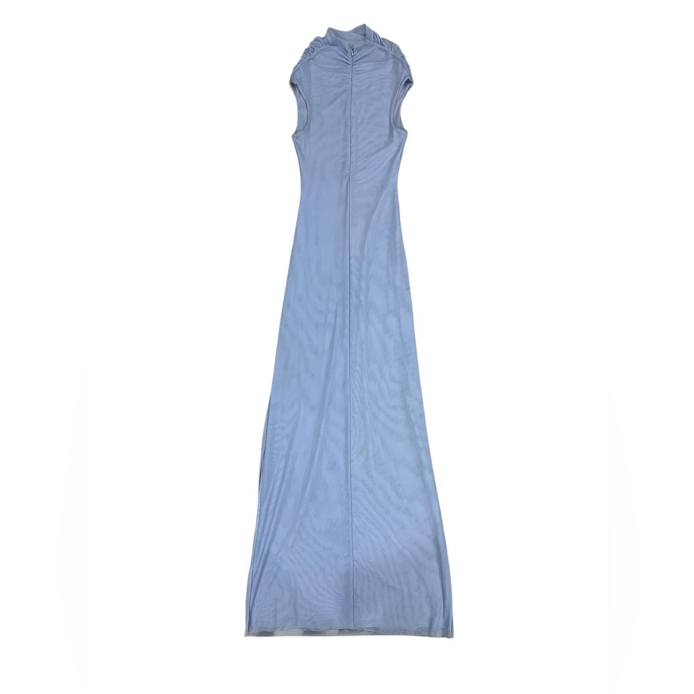 Naked Wardrobe Drapey Blue Mesh Maxi Cocktail Dress Size Medium - Picture 5 of 11